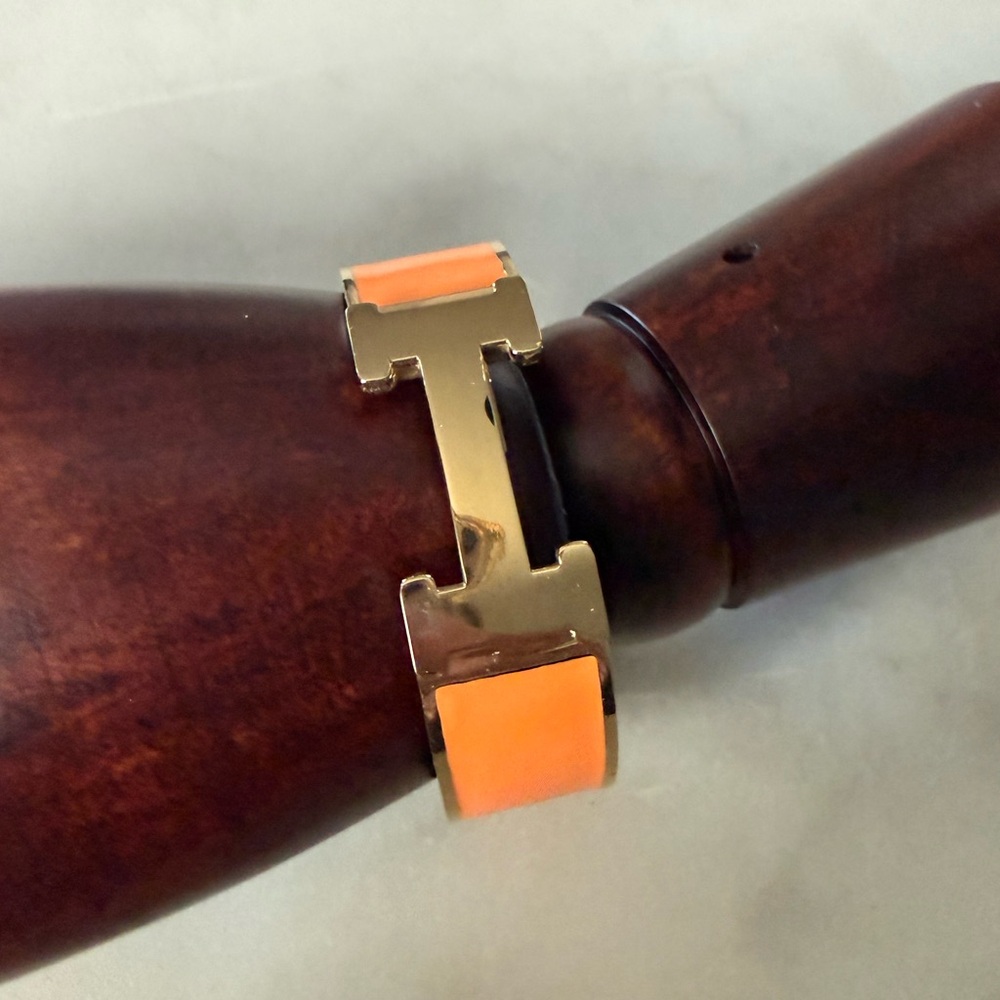 Gold and Orange H Hinged Bracelet New